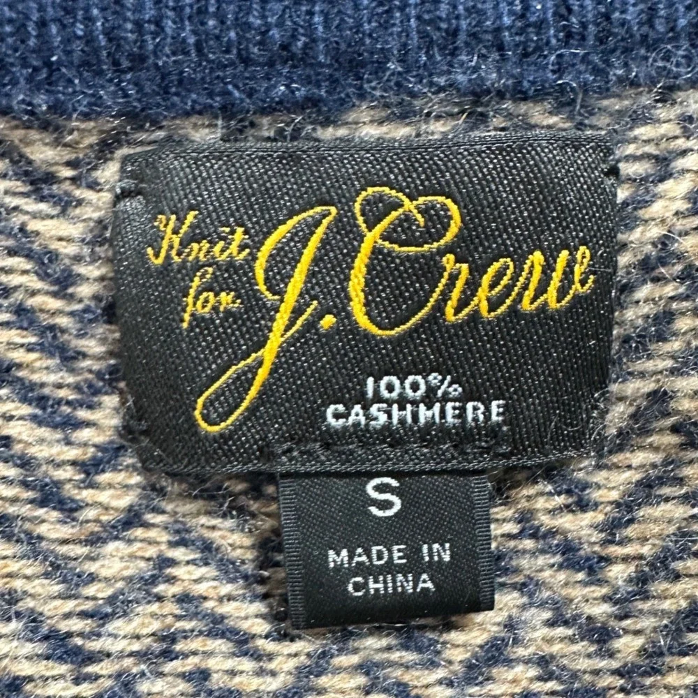 J Crew‎ 100% Cashmere Herringbone Crewneck Sweater Women's Size S Navy Beige
